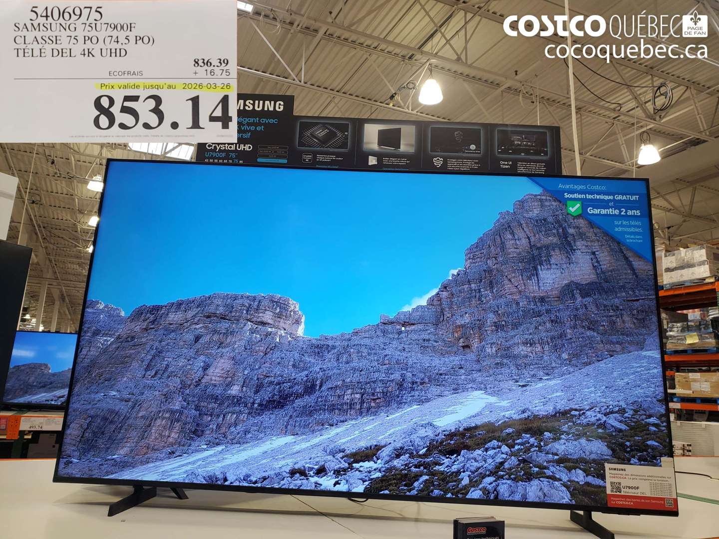 5406975 SAMSUNG 75U7900F CLASSE 75 PO (74,5 PO) TÉLÉ DEL 4K UHD (EXPIRES ON 2026-03-26) $853.14