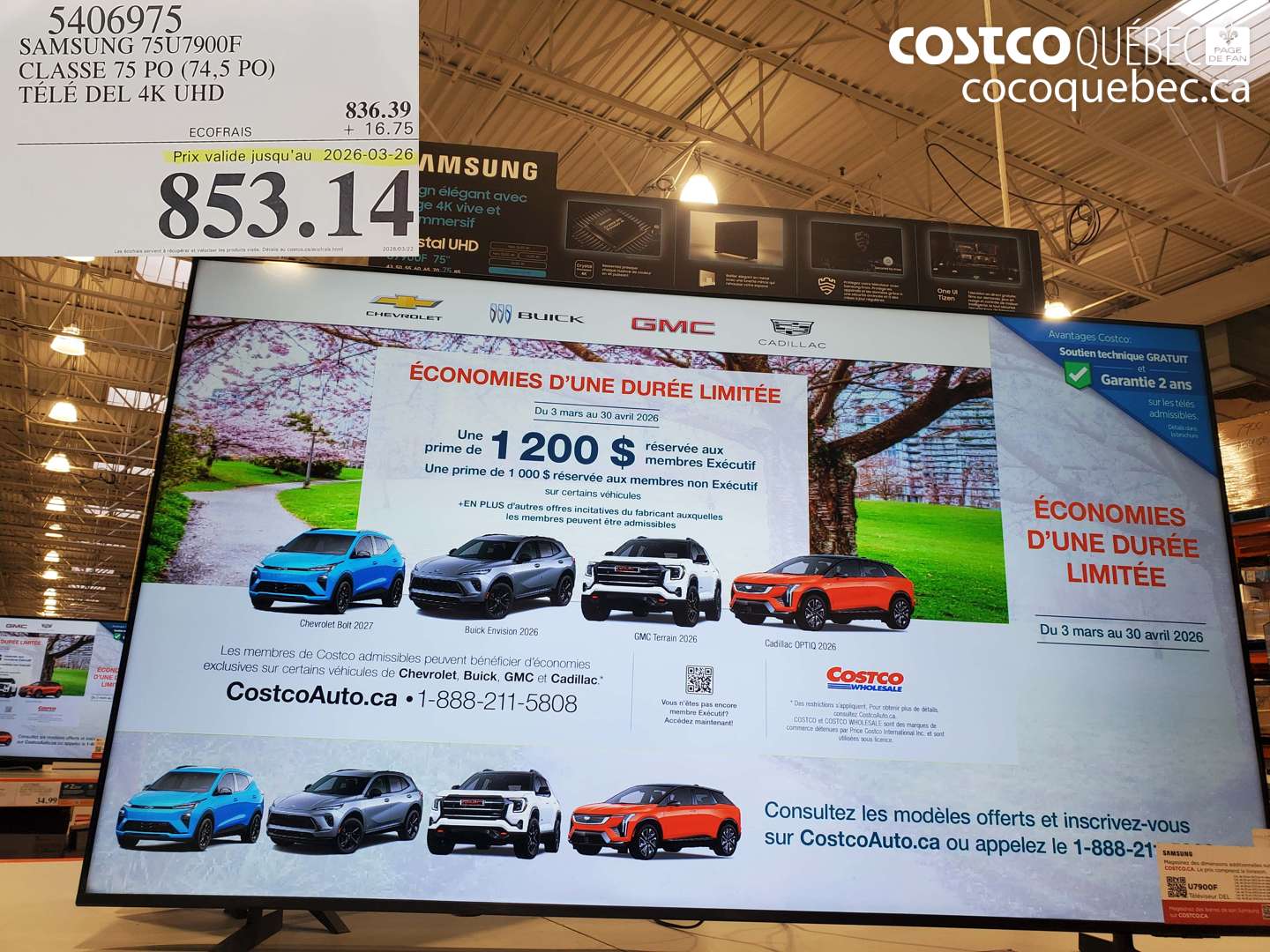 5406975 SAMSUNG 75U7900F CLASSE 75 PO (74,5 PO) TÉLÉ DEL 4K UHD (EXPIRES ON 2026-03-26) $853.14