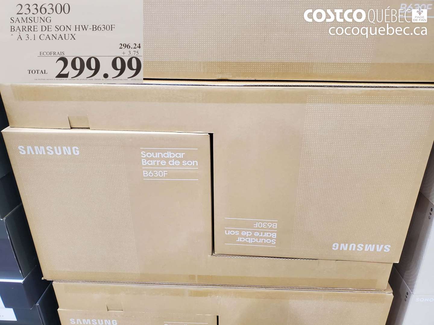 2336300 SAMSUNG BARRE DE SON HW-B630F À 3.1 CANAUX $299.99