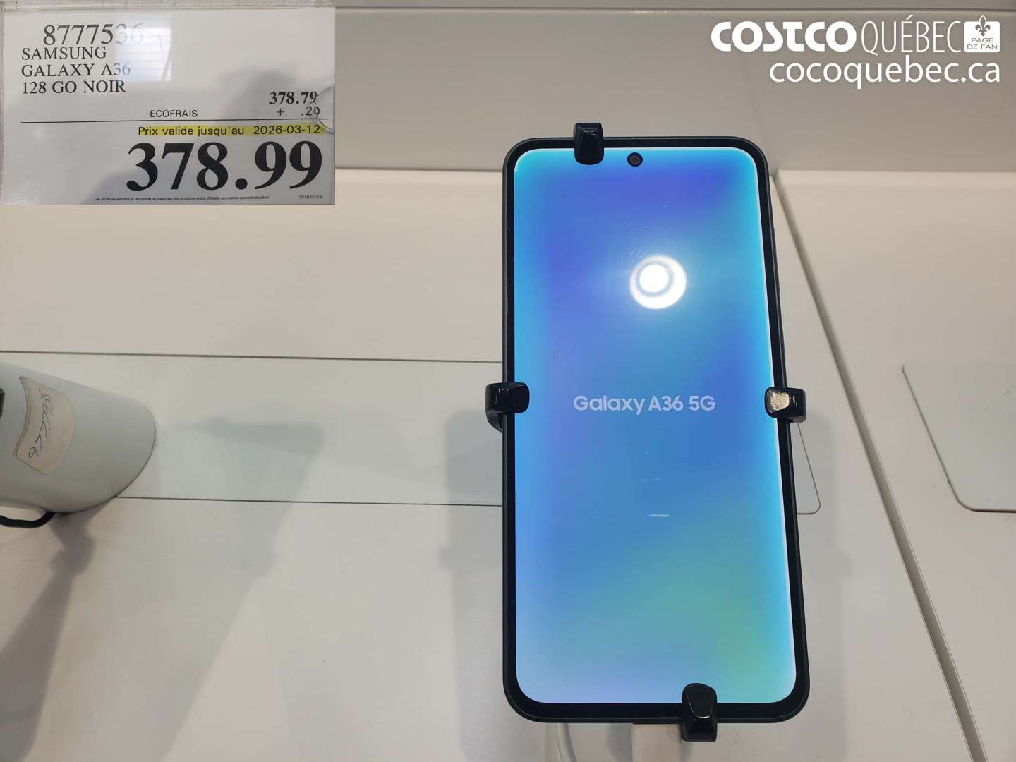 8777536 SAMSUNG GALAXY A36 128 GO NOIR (EXPIRES ON 2026-03-12) $378.79