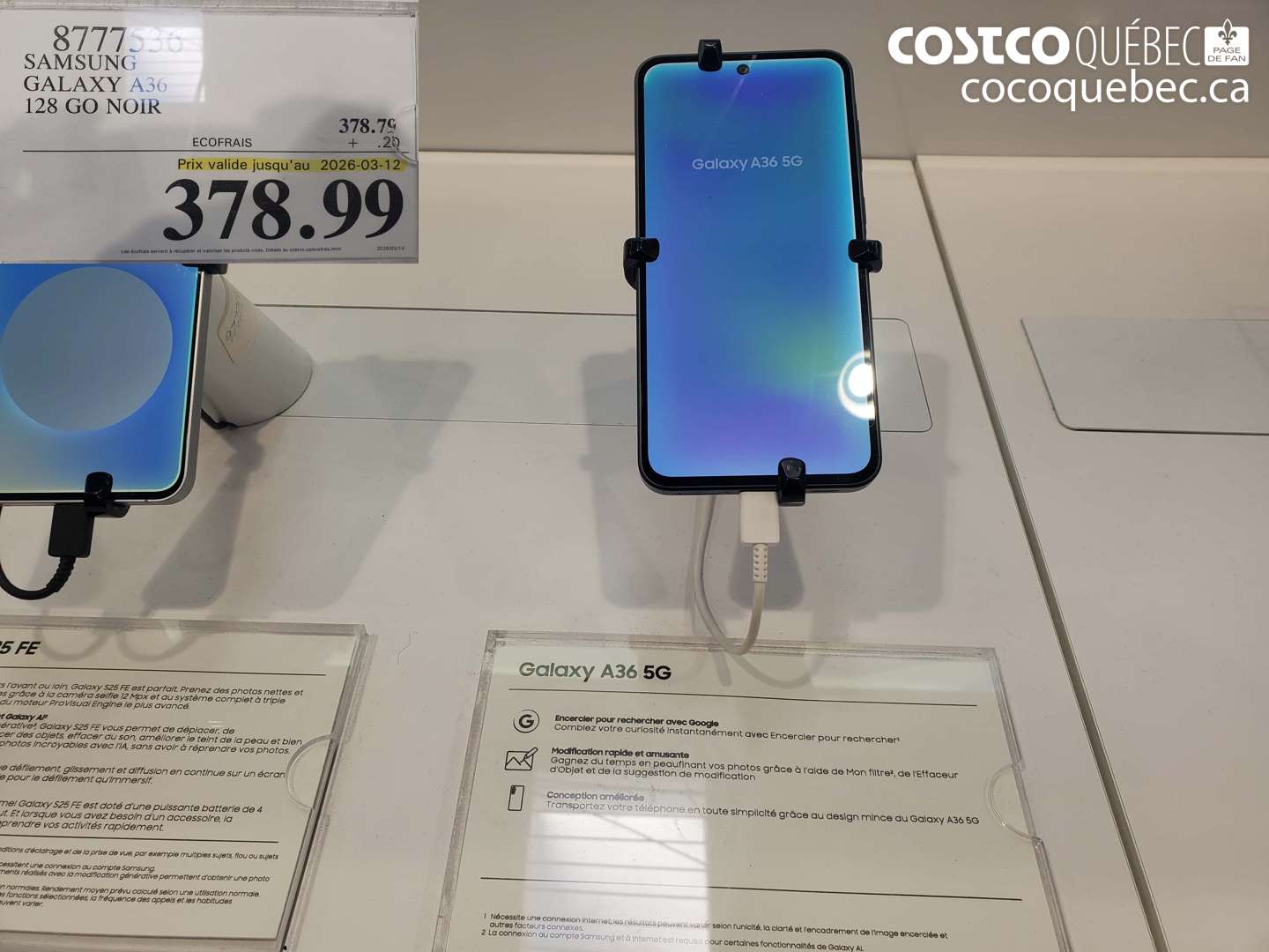 8777536 SAMSUNG GALAXY A36 128 GO NOIR (EXPIRES ON 2026-03-12) $378.99