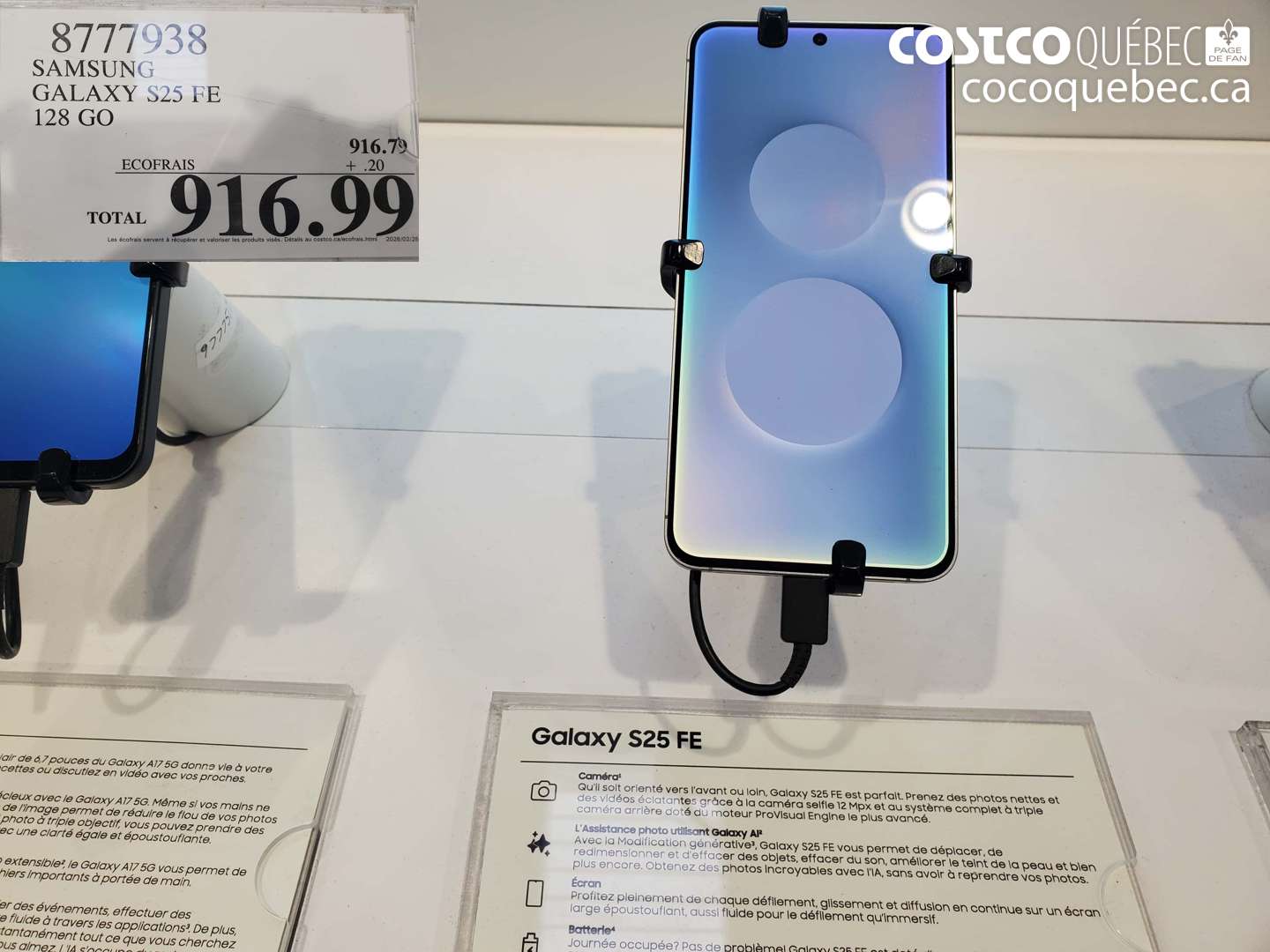 8777938 SAMSUNG GALAXY S25 FE 128 GO $916.99