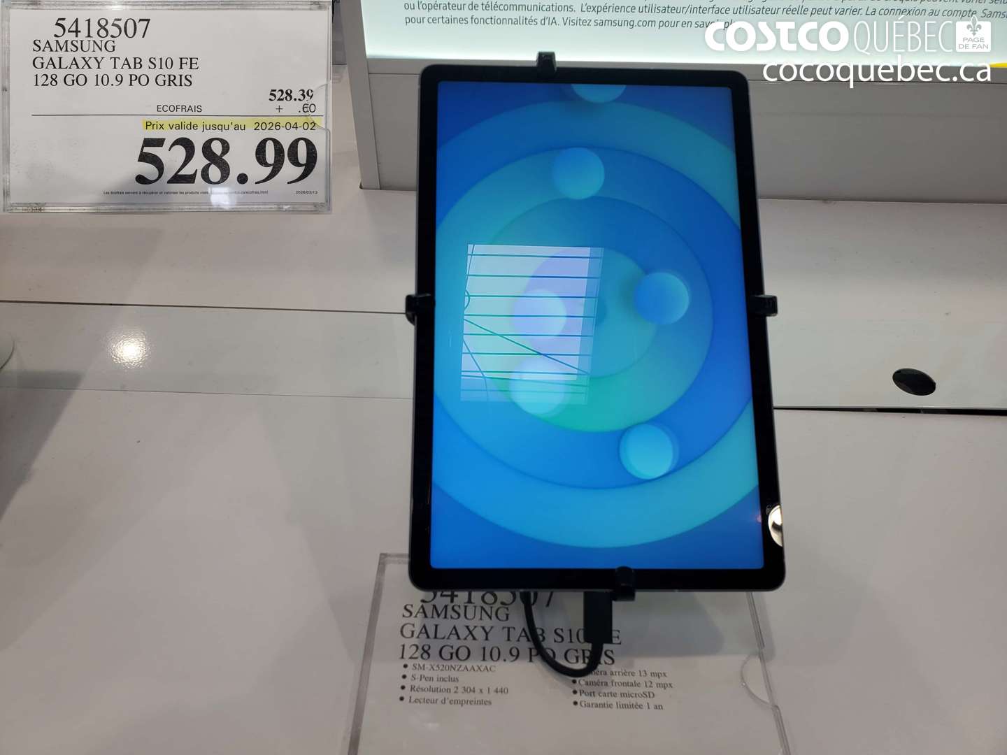 5418507 SAMSUNG GALAXY TAB S10 FE 128 GO 10.9 PO GRIS (EXPIRES ON 2026-04-02) $528.99