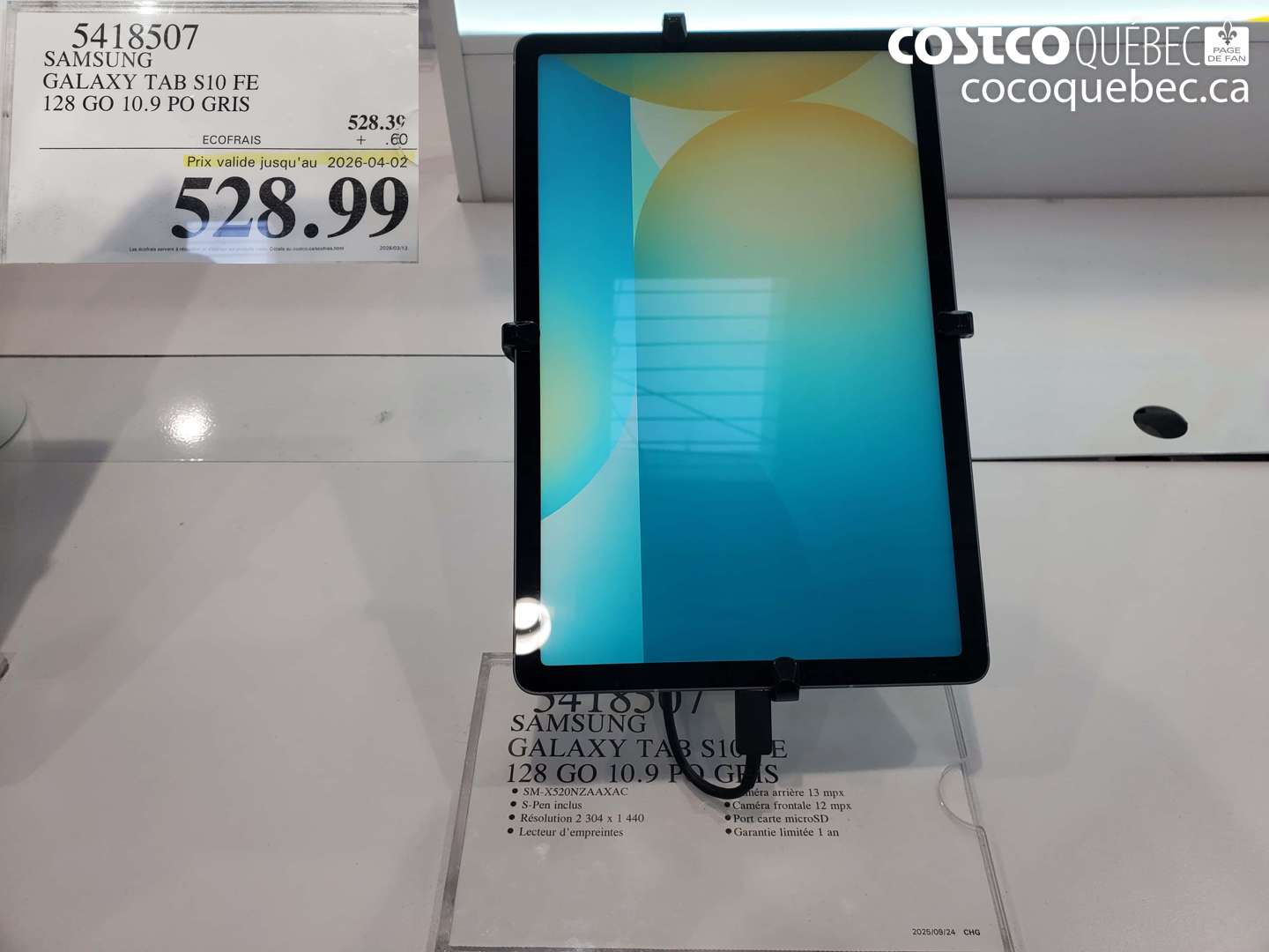 5418507 SAMSUNG GALAXY TAB S10 FE 128 GO 10.9 PO GRIS (EXPIRES ON 2026-04-02) $528.99