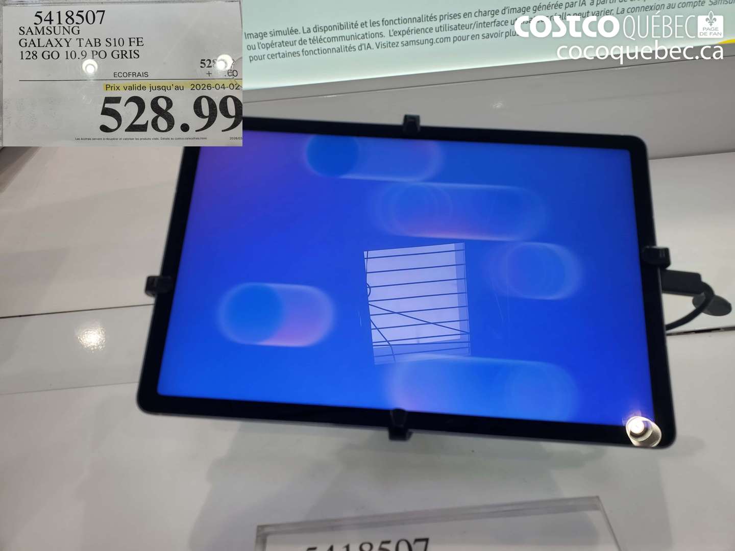 5418507 SAMSUNG GALAXY TAB S10 FE 128 GO 10.9 PO GRIS (EXPIRES ON 2026-04-02) $528.99