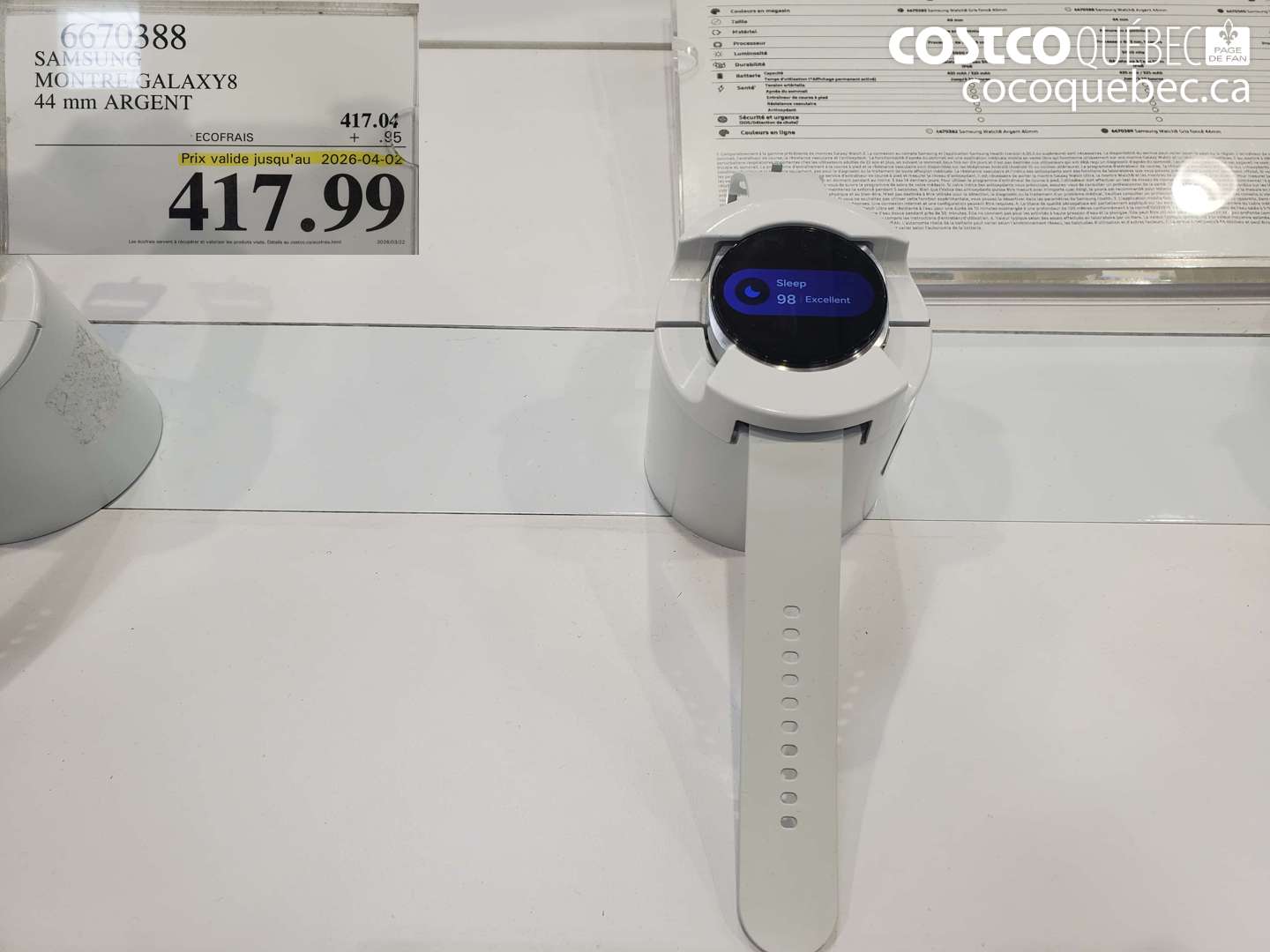 6670388 SAMSUNG MONTRE GALAXY8 44 MM ARGENT (EXPIRES ON 2026-04-02) $417.99