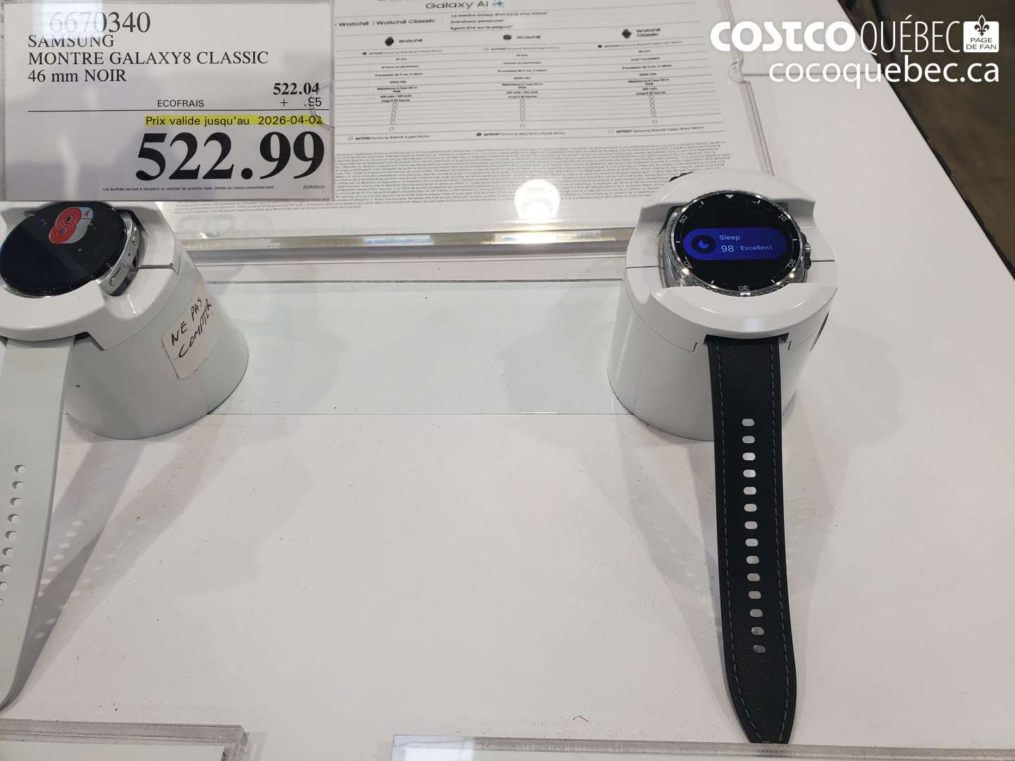 6670340 SAMSUNG MONTRE GALAXY8 CLASSIC 46 MM NOIR (EXPIRES ON 2026-04-02) $522.99