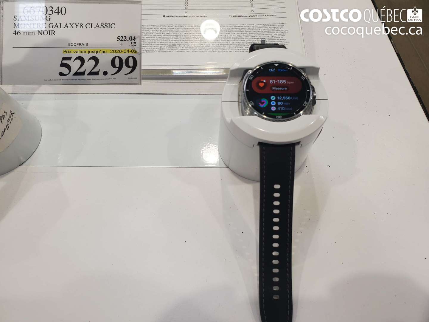 6670340 SAMSUNG MONTRE GALAXY8 CLASSIC 46 MM NOIR (EXPIRES ON 2026-04-02) $522.99