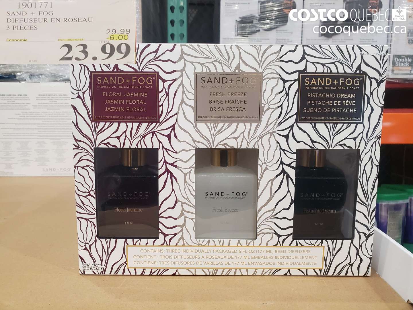 1901771 SAND + FOG DIFFUSEUR EN ROSEAU 3 PIECES ($6.00 INSTANT SAVINGS EXPIRES ON 2026-03-15) $23.99