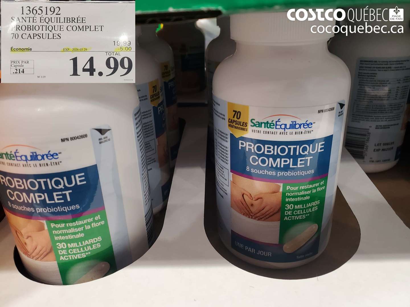 1365192 SANTÉ ÉQUILIBRÉE PROBIOTIQUE COMPLET 70 CAPSULES ($5.00 INSTANT SAVINGS EXPIRES ON 2026-03-29) $14.99
