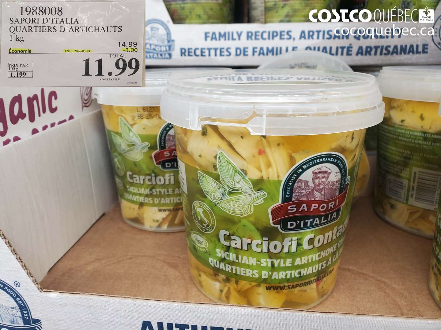 1988008 SAPORI D'ITALIA QUARTIERS D'ARTICHAUTS ($3.00 INSTANT SAVINGS EXPIRES ON 2026-03-29) $11.99