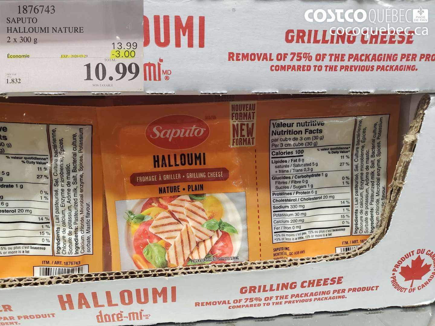 1876743 SAPUTO HALLOUMI NATURE 2 X 300 G ($3.00 INSTANT SAVINGS EXPIRES ON 2026-03-29) $10.99