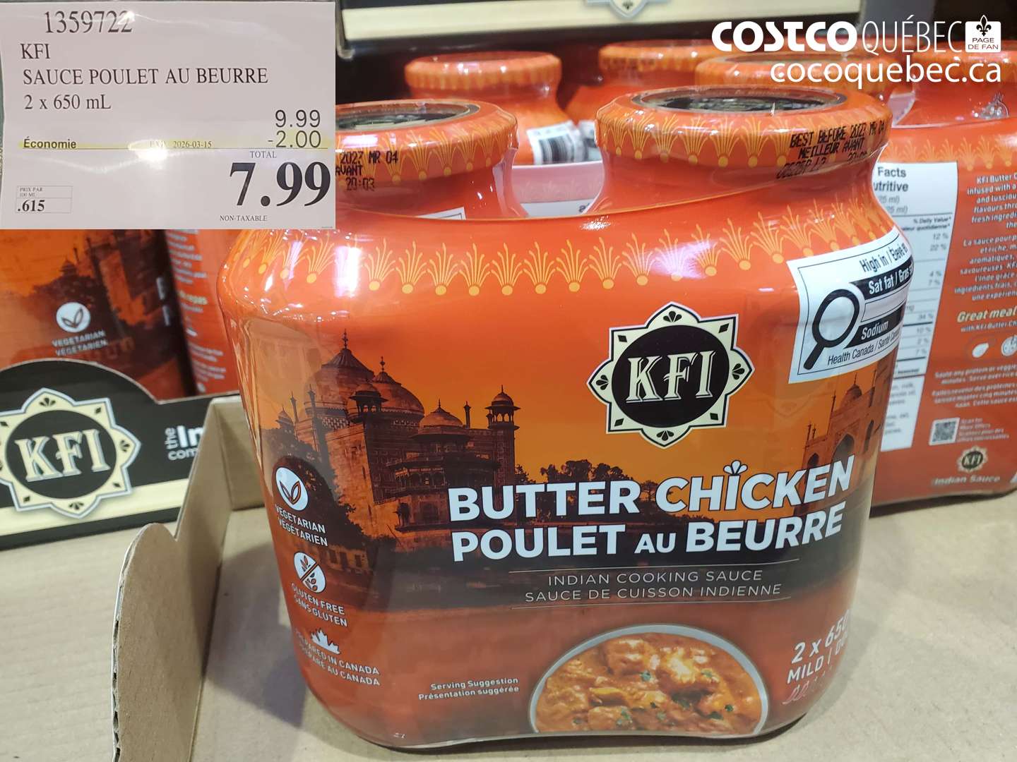 1359722 SAUCE POULET AU BEURRE 2 X 650 ML ($2.00 INSTANT SAVINGS EXPIRES ON 2026-03-15) $7.99