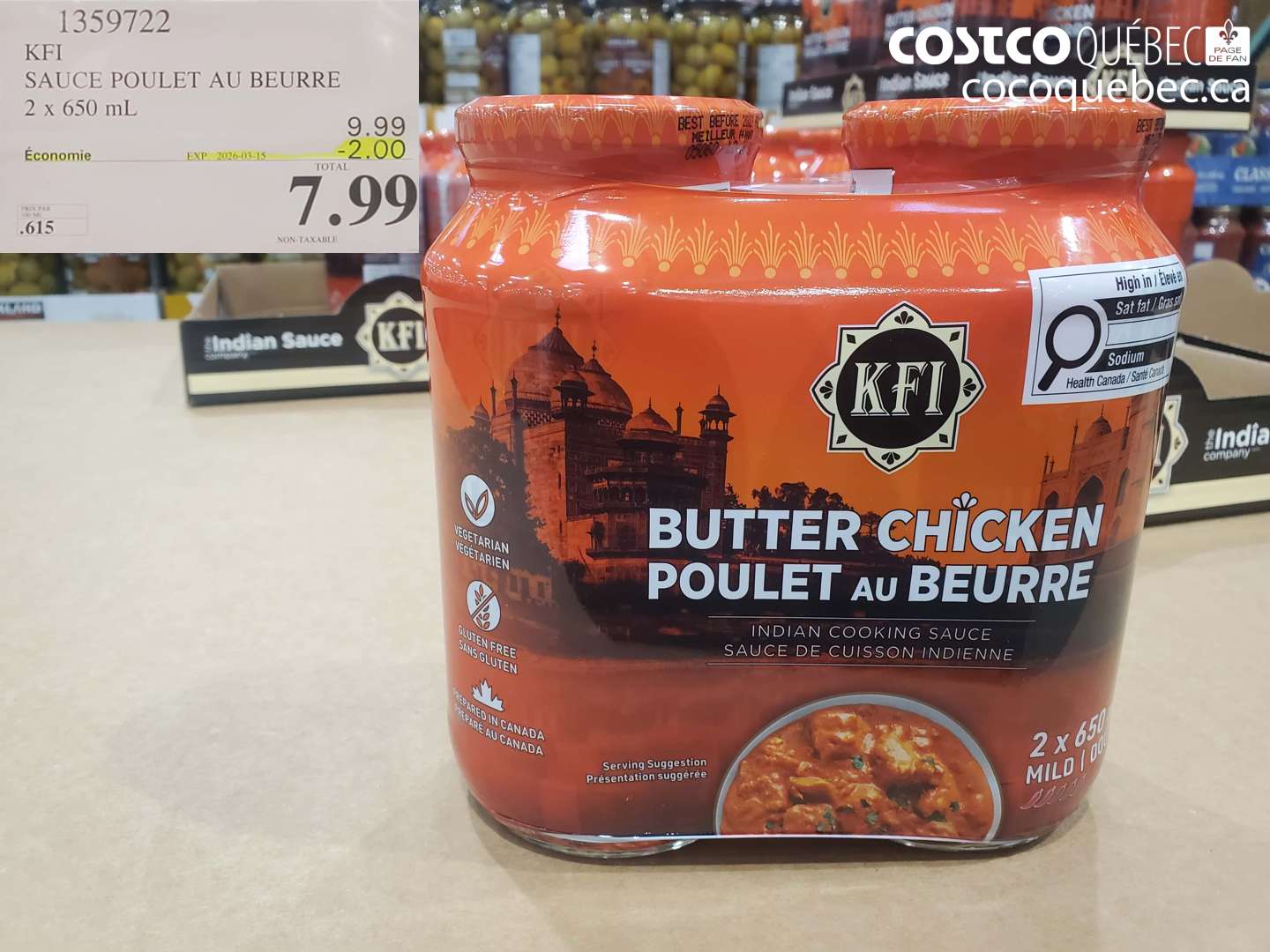 1359722 SAUCE POULET AU BEURRE 2 x 650 mL ($2.00 INSTANT SAVINGS EXPIRES ON 2026-03-15) $7.99