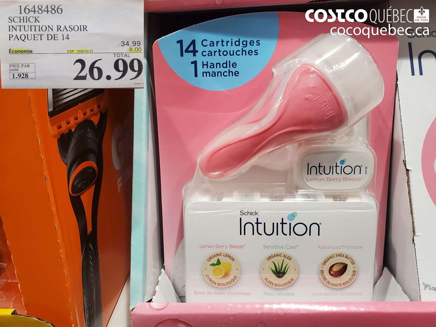 1648486 SCHICK INTUITION RASOIR PAQUET DE 14 ($8.00 INSTANT SAVINGS EXPIRES ON 2026-03-22) $26.99