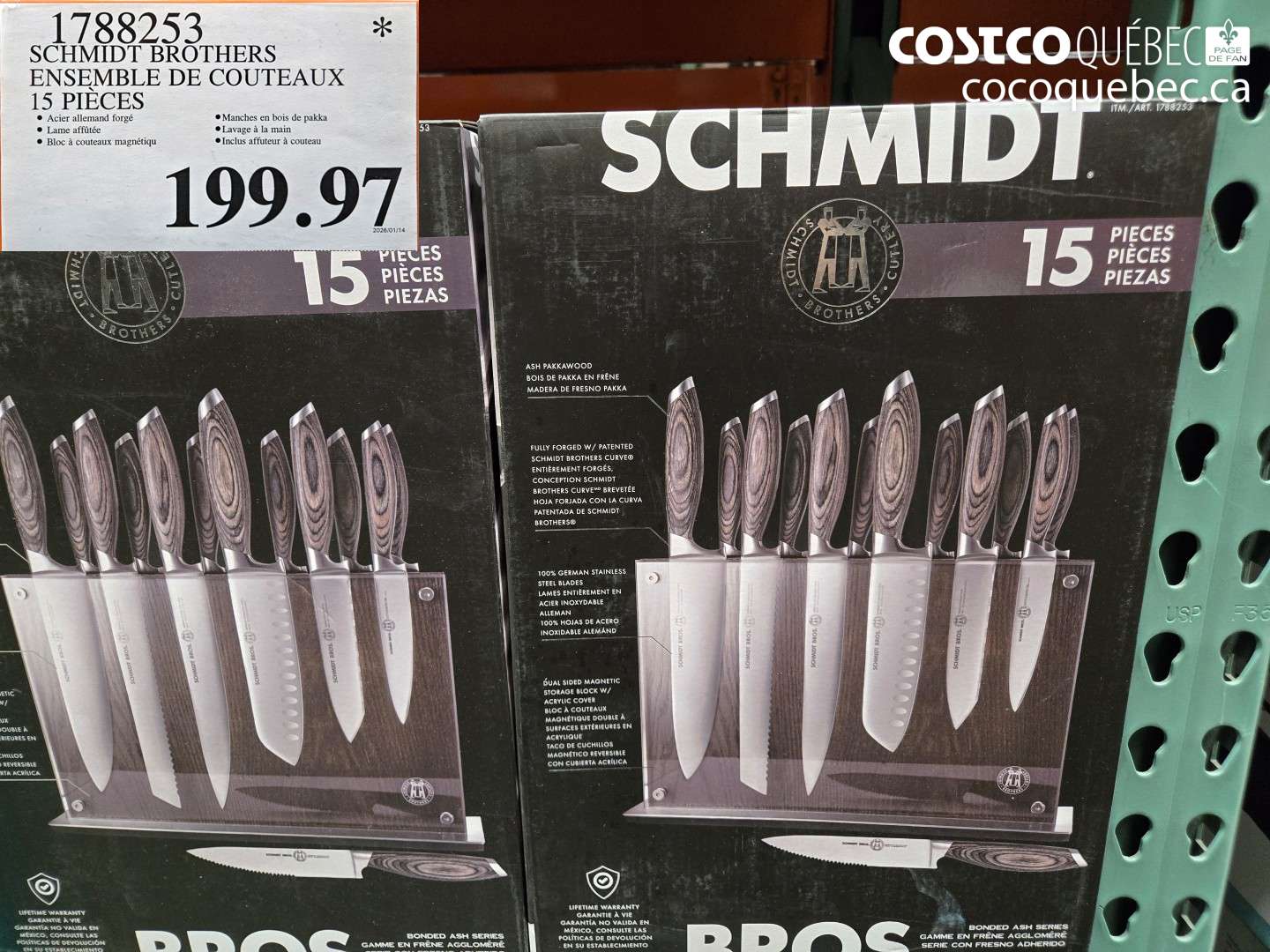 1788253 SCHMIDT BROTHERS ENSEMBLE DE COUTEAUX 15 PIECES $199.97