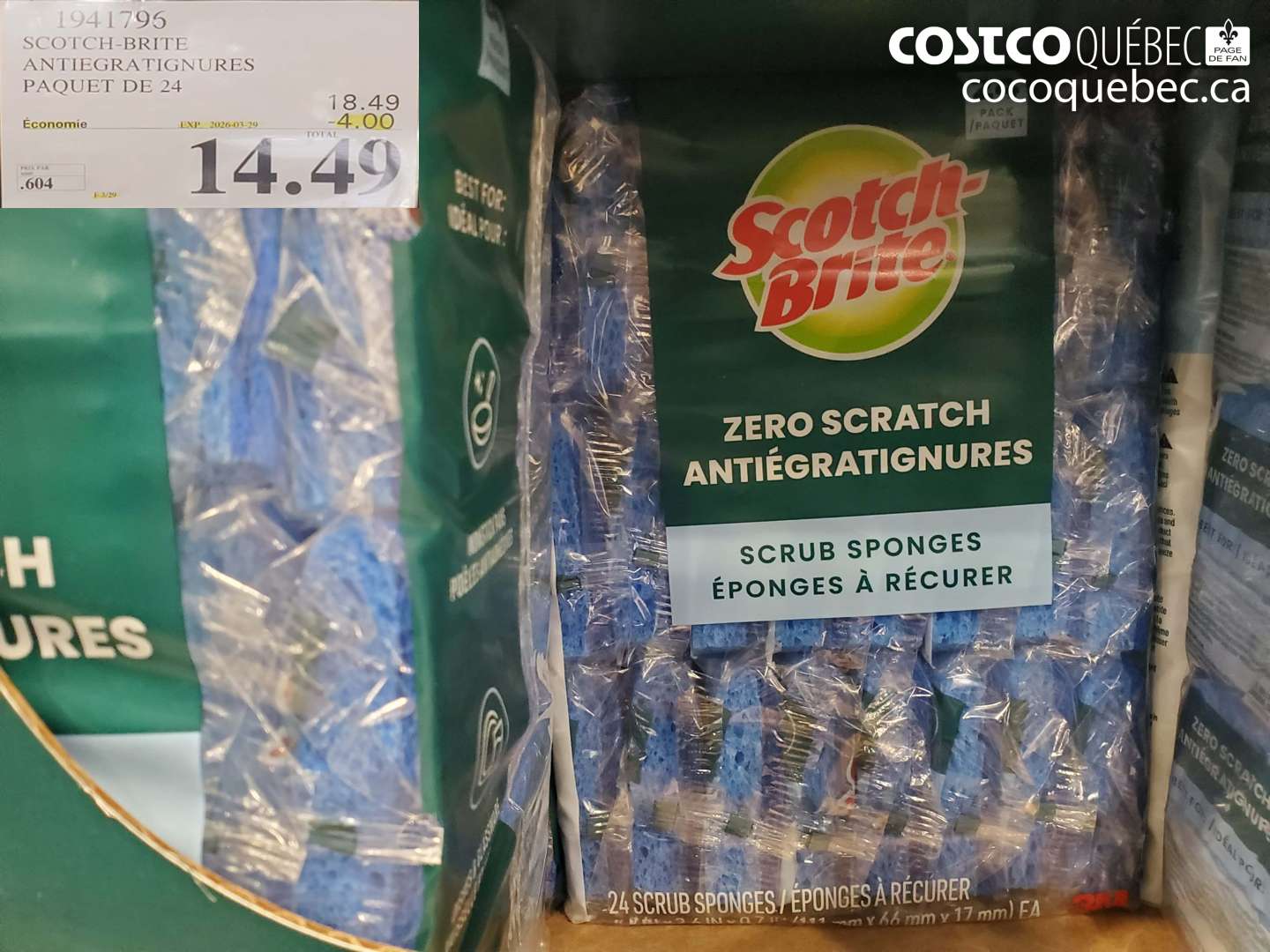 1941796 SCOTCH-BRITE ANTIEGRATIGNURES PAQUET DE 24 ($4.00 INSTANT SAVINGS EXPIRES ON 2026-03-29) $14.49