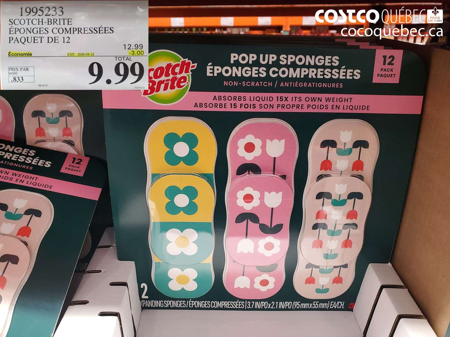 1995233 SCOTCH-BRITE ÉPONGES COMPRESSÉES PAQUET DE 12 ($3.00 INSTANT SAVINGS EXPIRES ON 2026-04-12) $9.99