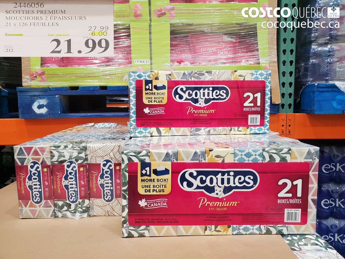 2446056 SCOTTIES PREMIUM MOUCHOIRS 2 ÉPAISSEURS 21 X 126 FEUILLES ($6.00 INSTANT SAVINGS EXPIRES ON 2026-04-05) $21.99