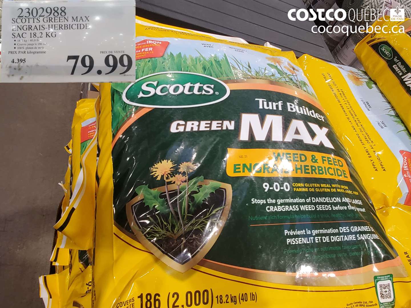 2302988 SCOTTS GREEN MAX ENGRAIS-HERBICIDE SAC 18,2 KG $79.99