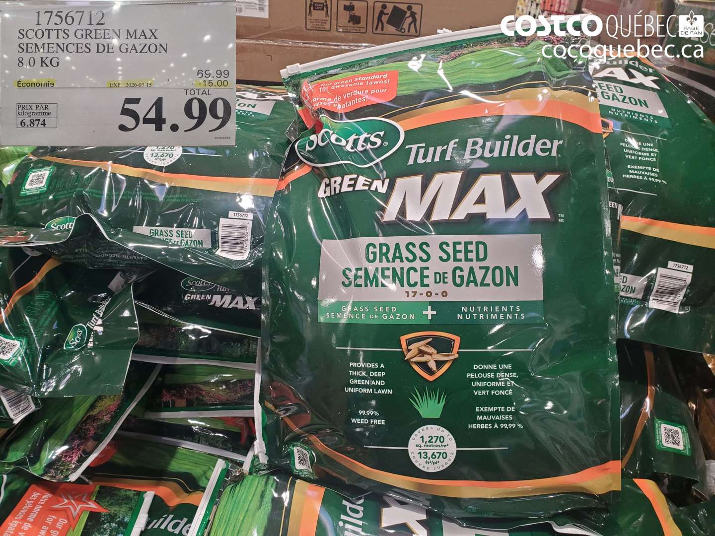 1756712 SCOTTS GREEN MAX SEMENCES DE GAZON 8,0 KG ($15.00 INSTANT SAVINGS EXPIRES ON 2026-03-15) $54.99
