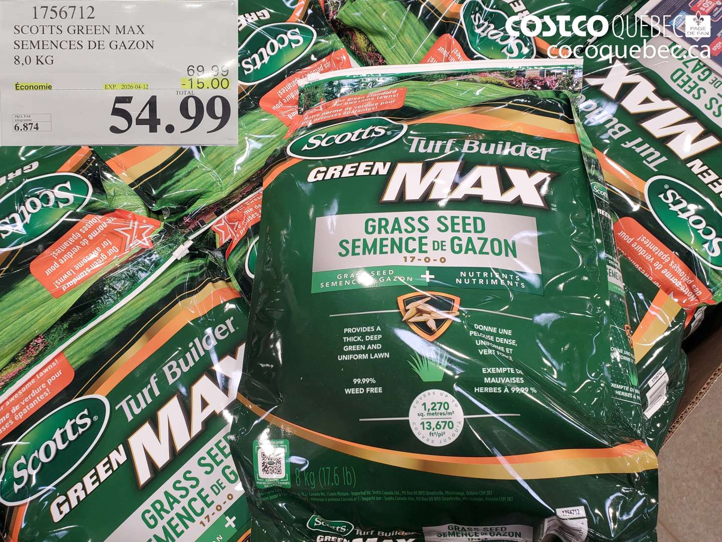 1756712 SCOTTS GREEN MAX SEMENCES DE GAZON 8,0 KG ($15.00 INSTANT SAVINGS EXPIRES ON 2026-04-12) $54.99