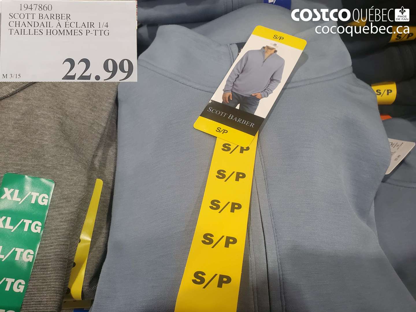 1947860 SCOTT BARBER CHANDAIL À ÉCLAIR 1/4 TAILLES HOMMES P-TTG ($2.00 INSTANT SAVINGS) $22.99