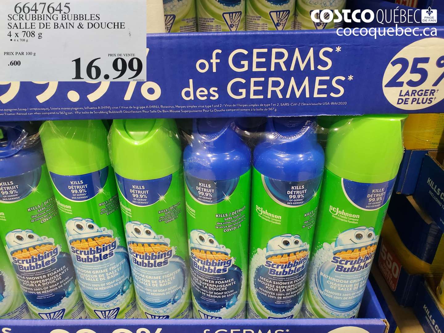 6647645 SCRUBBING BUBBLES SALLE DE BAIN & DOUCHE 4 X 708 G $16.99