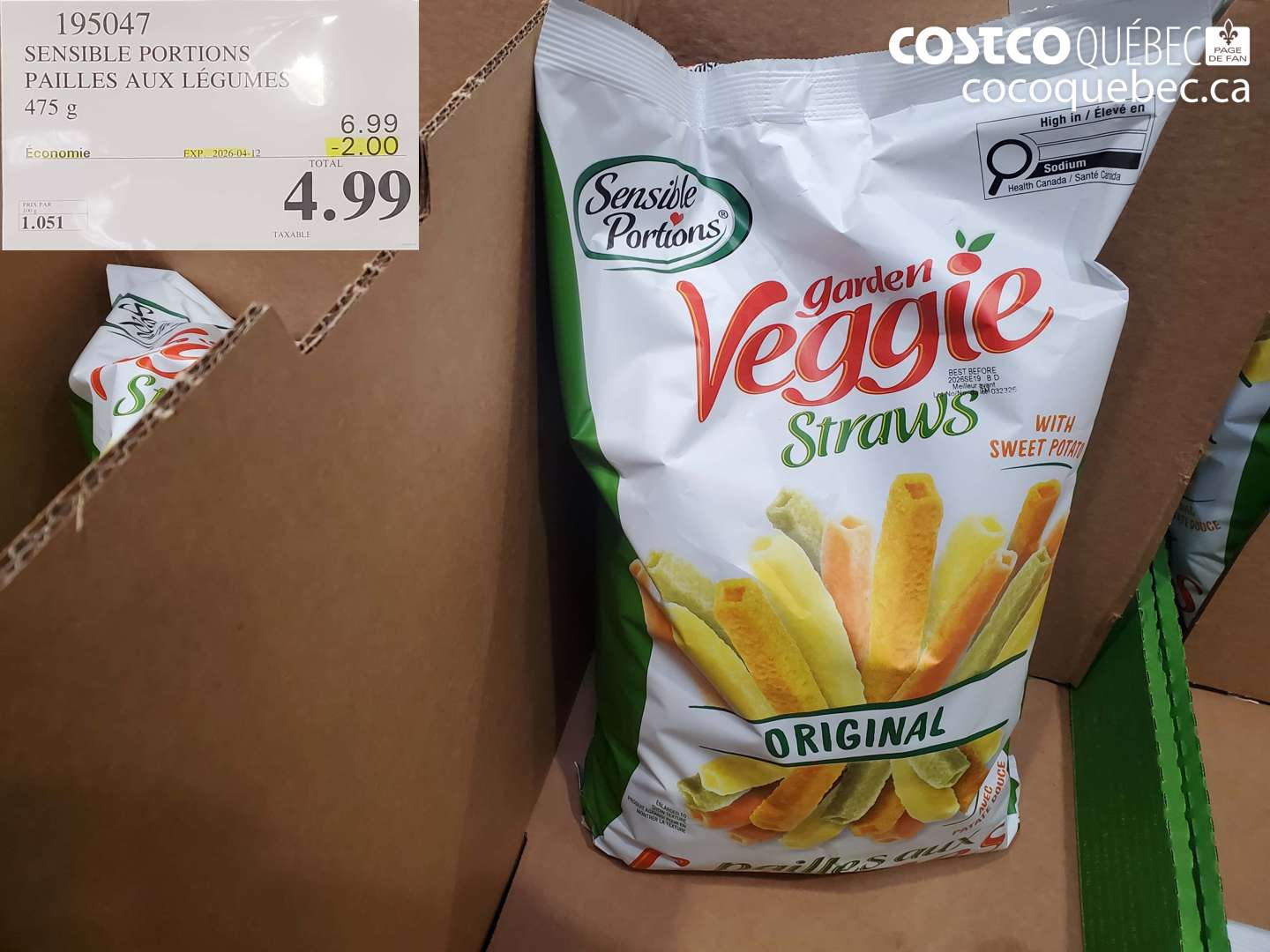 195047 SENSIBLE PORTIONS PAILLES AUX LEGUMES 475 G ($2.00 INSTANT SAVINGS EXPIRES ON 2026-04-12) $4.99