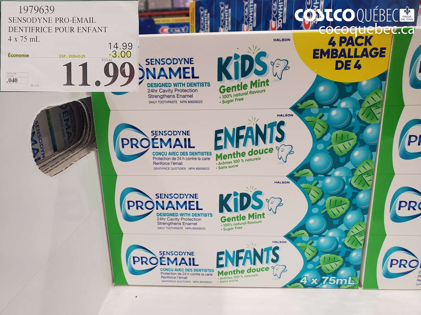 1979639 SENSODYNE PRO-ÉMAIL DENTIFRICE POUR ENFANT ($3.00 INSTANT SAVINGS EXPIRES ON 2026-03-29) $11.99