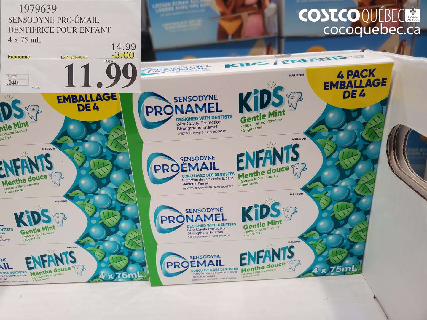1979639 SENSODYNE PRO-ÉMAIL DENTIFRICE POUR ENFANT 4 X 75 ML ($3.00 INSTANT SAVINGS EXPIRES ON 2026-03-29) $11.99