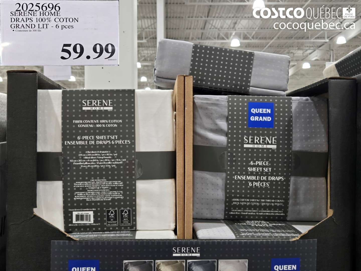 2025696 SERENE HOME DRAPS 100% COTON GRAND LIT - 6 PCS $59.99