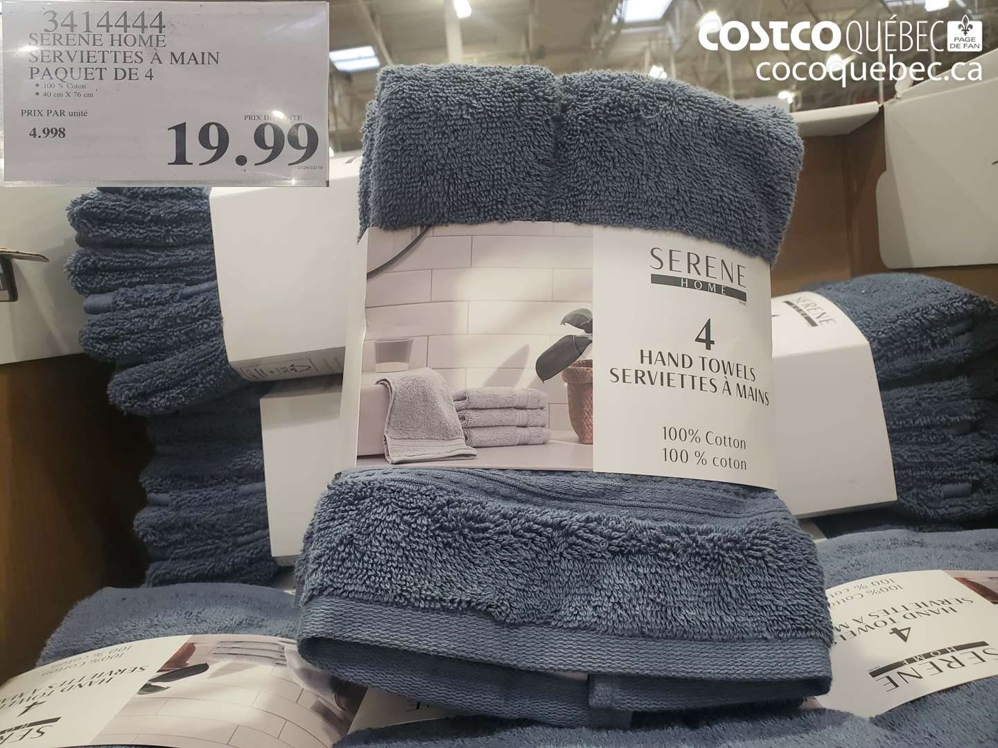 3414444 SERENE HOME SERVIETTES A MAIN PAQUET DE 4 (EXPIRES ON 2026-02-16) $19.99