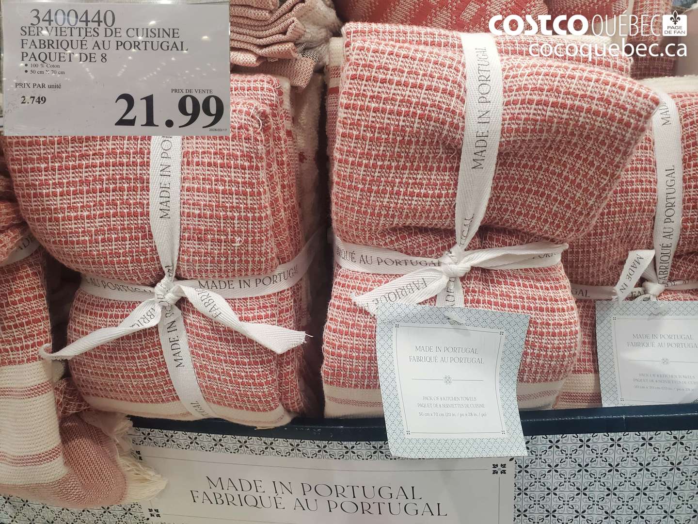 3400440 SERVIETTES DE CUISINE FABRIQUÉ AU PORTUGAL PAQUET DE 8 $21.99