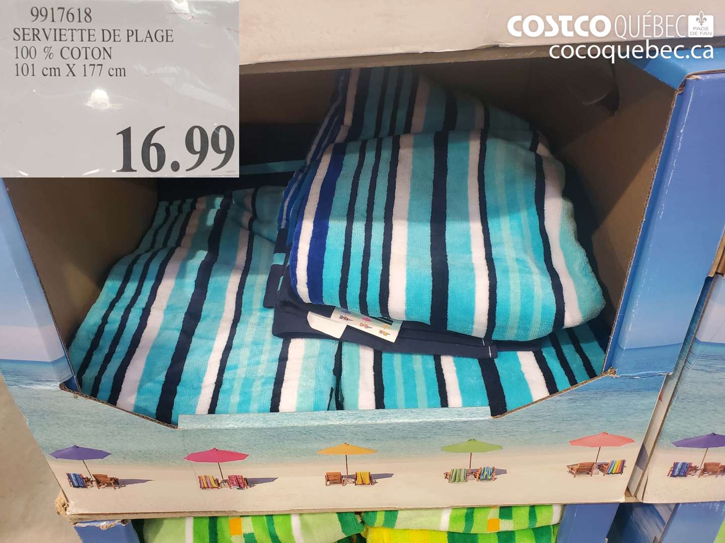 9917618 SERVIETTE DE PLAGE 100 % COTON 101 CM X 177 CM $16.99