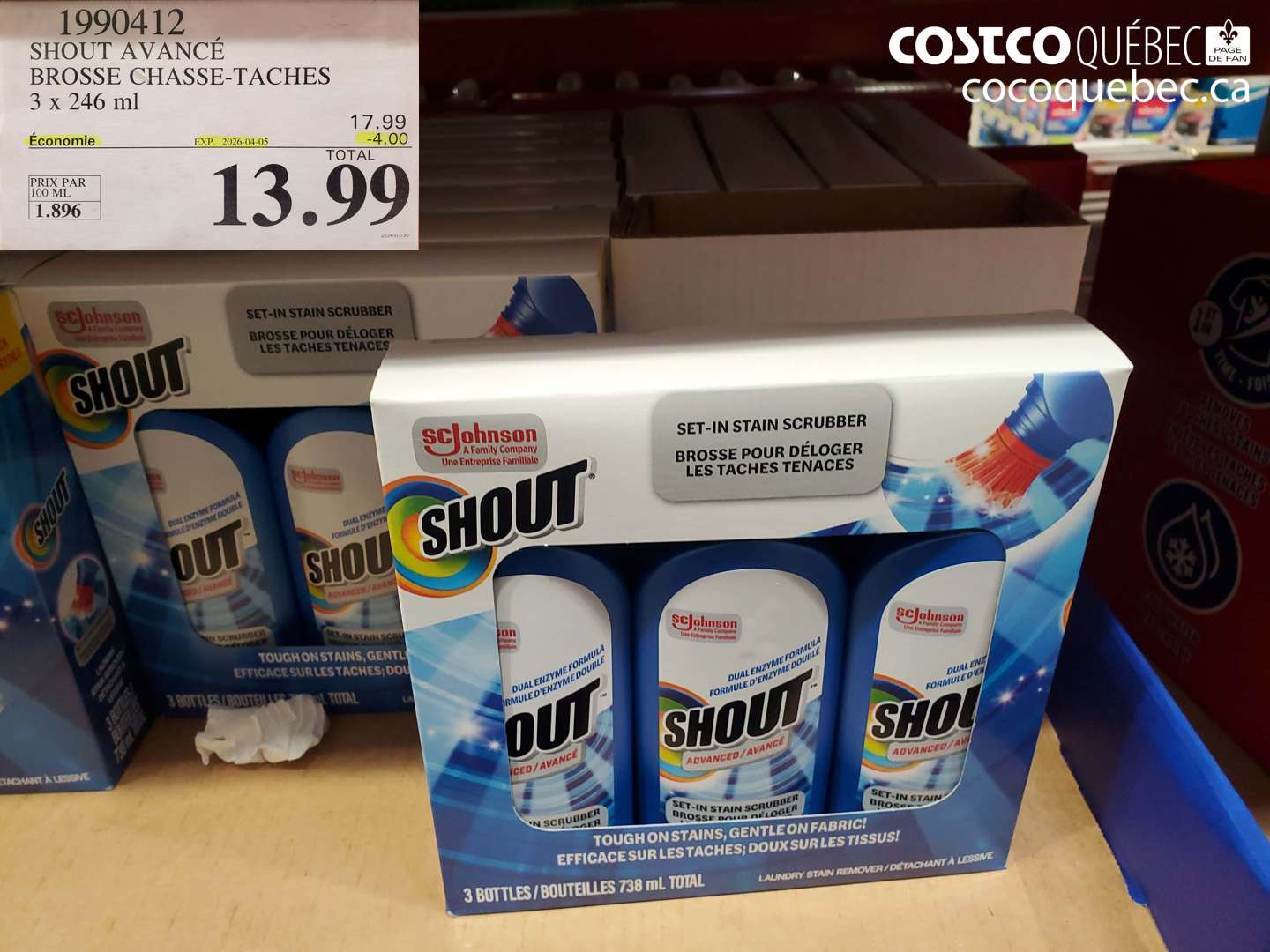 1990412 SHOUT AVANCÉ BROSSE CHASSE-TACHES 3 X 246 ML ($4.00 INSTANT SAVINGS EXPIRES ON 2026-04-05) $13.99