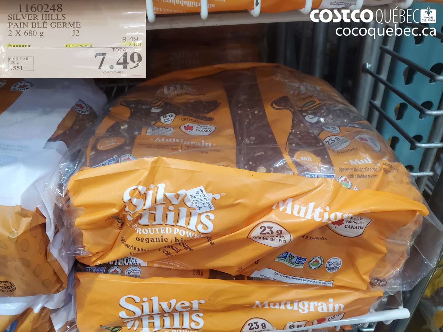 1160248 SILVER HILLS PAIN BLÉ GERMÉ ($2.00 INSTANT SAVINGS EXPIRES ON 2026-03-08) $7.49