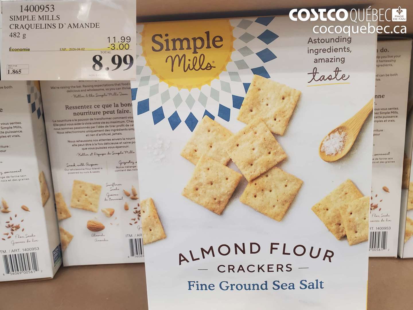1400953 SIMPLE MILLS CRAQUELINS D'AMANDE ($3.00 INSTANT SAVINGS EXPIRES ON 2026-04-02) $8.99