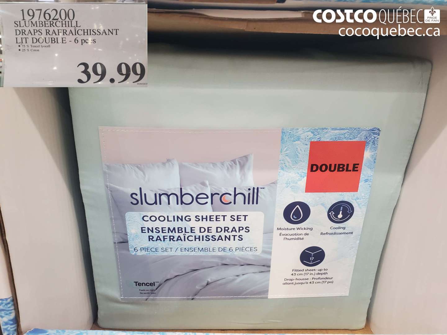 1976200 SLUMBERCHILL DRAPS RAFRAÎCHISSANT LIT DOUBLE - 6 PCS $39.99