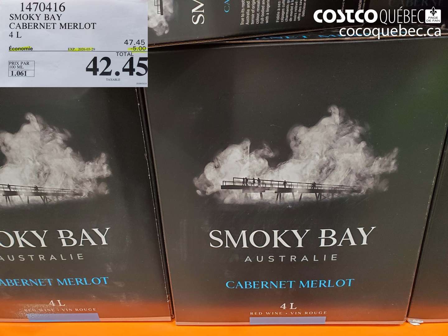 1470416 SMOKY BAY CABERNET MERLOT 4 L ($5.00 INSTANT SAVINGS EXPIRES ON 2026-03-29) $42.45