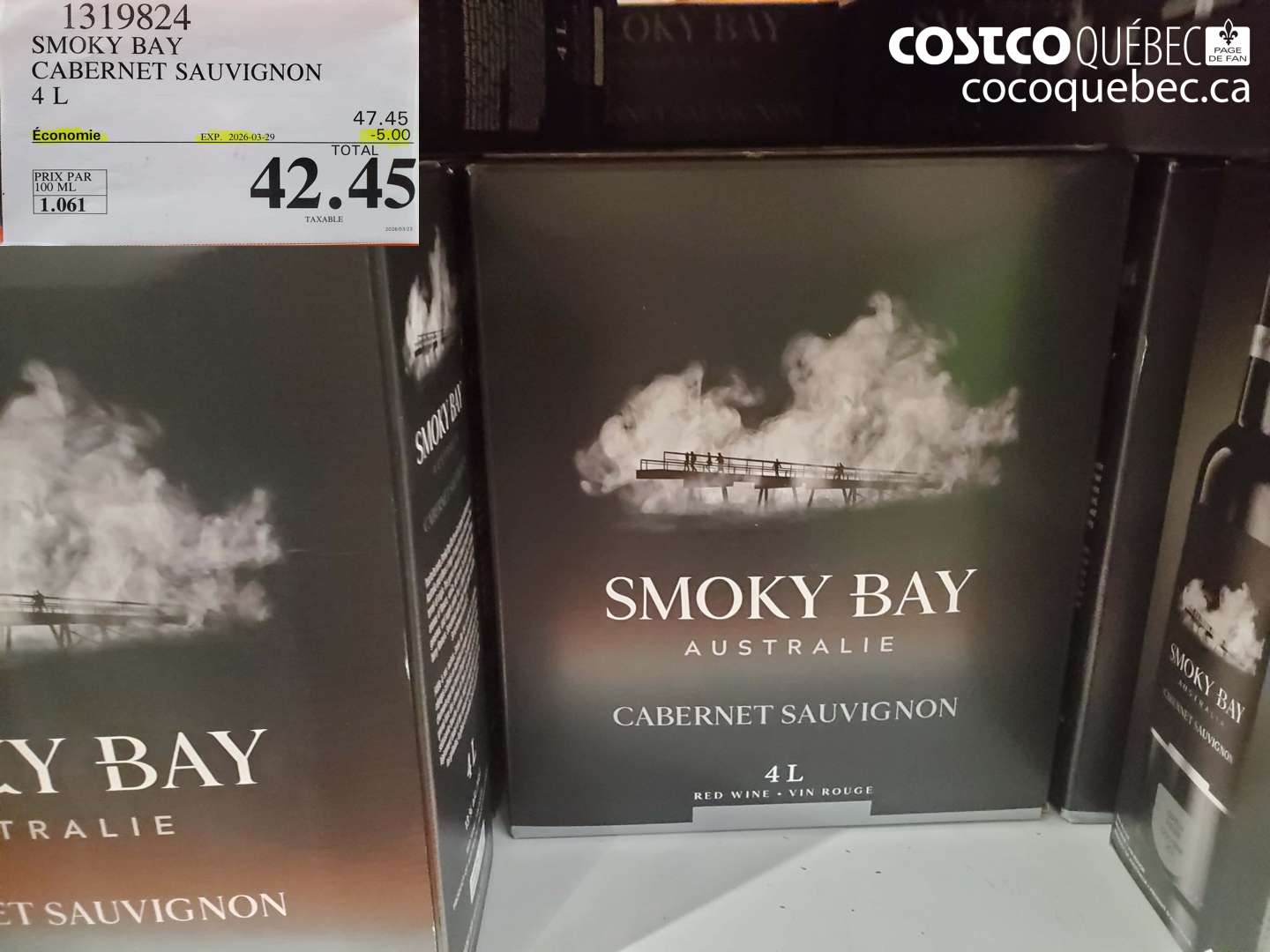 1319824 SMOKY BAY CABERNET SAUVIGNON 4 L ($5.00 INSTANT SAVINGS EXPIRES ON 2026-03-29) $42.45