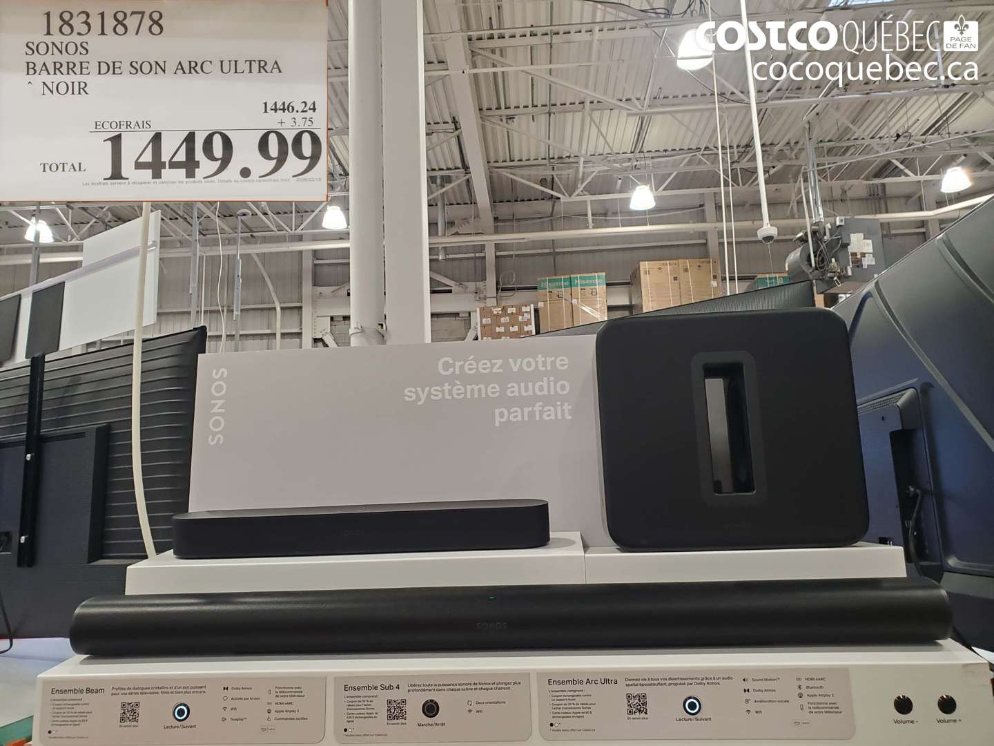 1831878 SONOS BARRE DE SON ARC ULTRA NOIR $1449.99