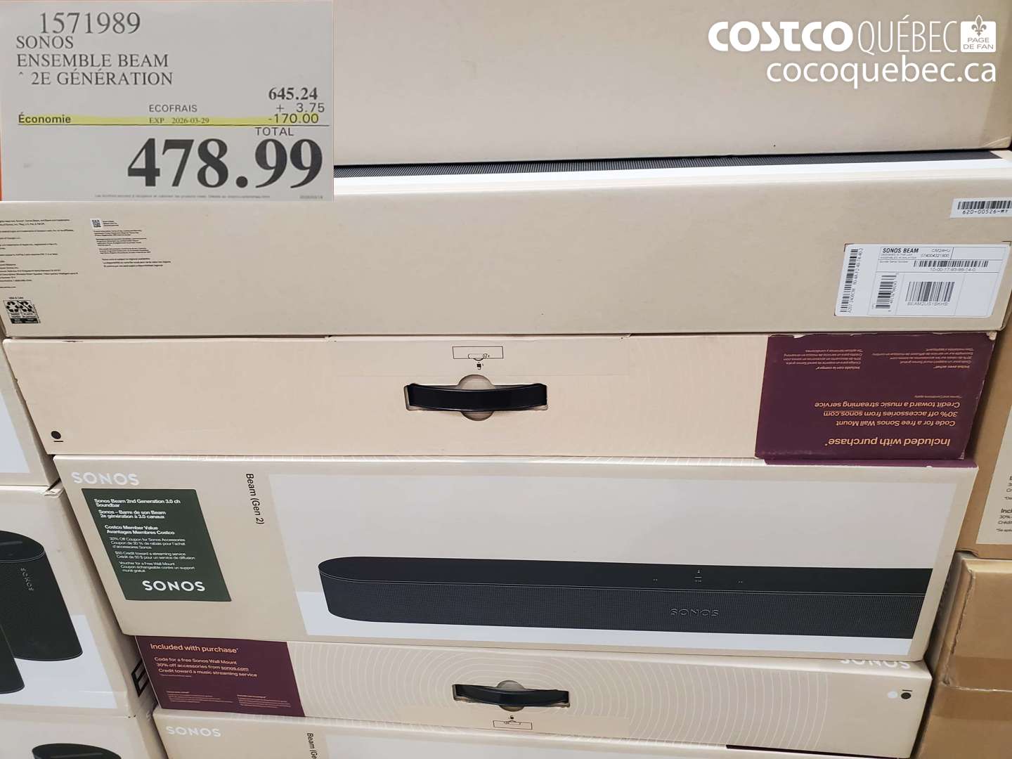 1571989 SONOS ENSEMBLE BEAM 2E GENERATION ($170.00 INSTANT SAVINGS EXPIRES ON 2026-03-29) $478.99