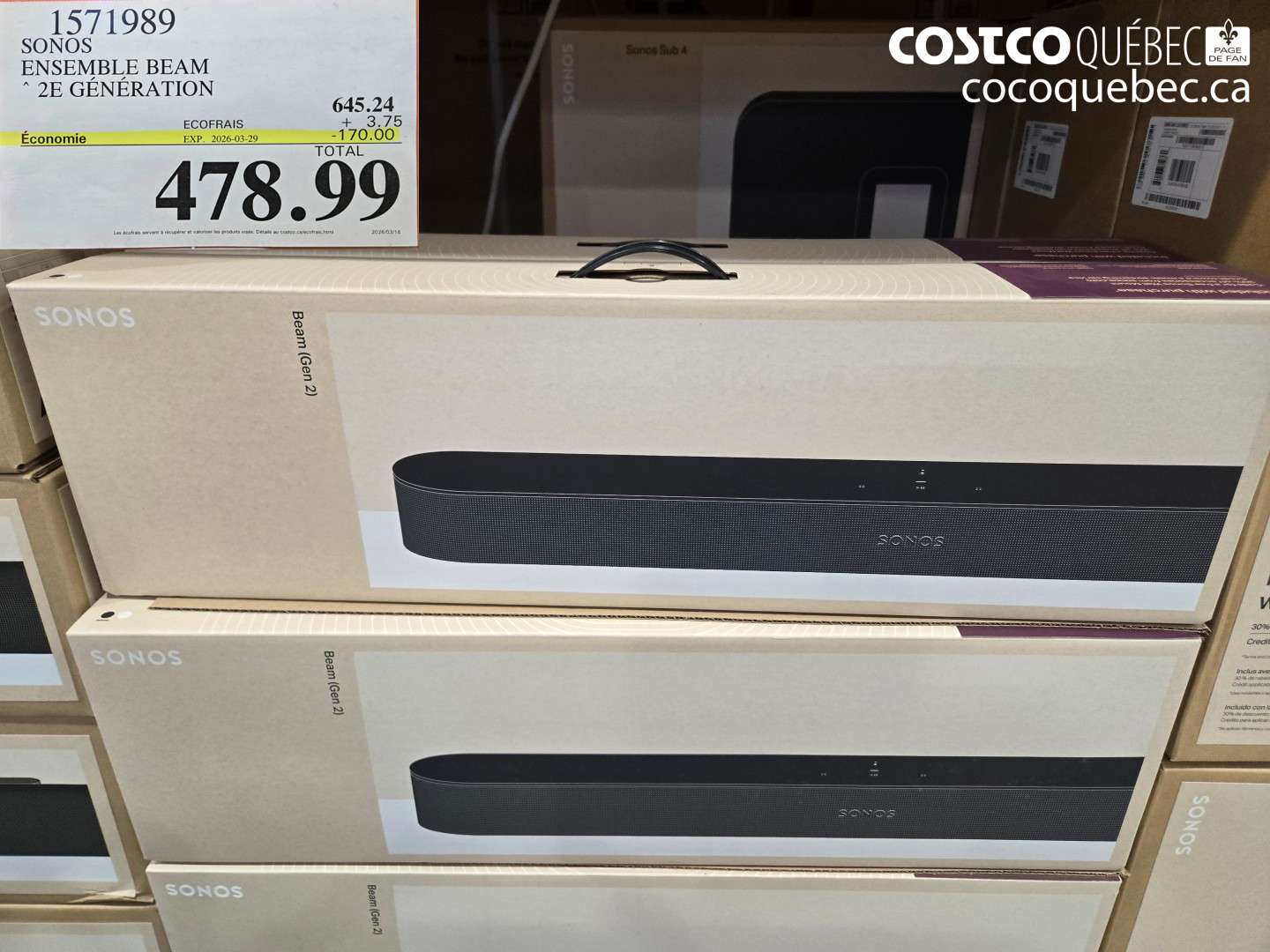 1571989 SONOS ENSEMBLE BEAM 2E GENERATION ($170.00 INSTANT SAVINGS EXPIRES ON 2026-03-29) $478.99