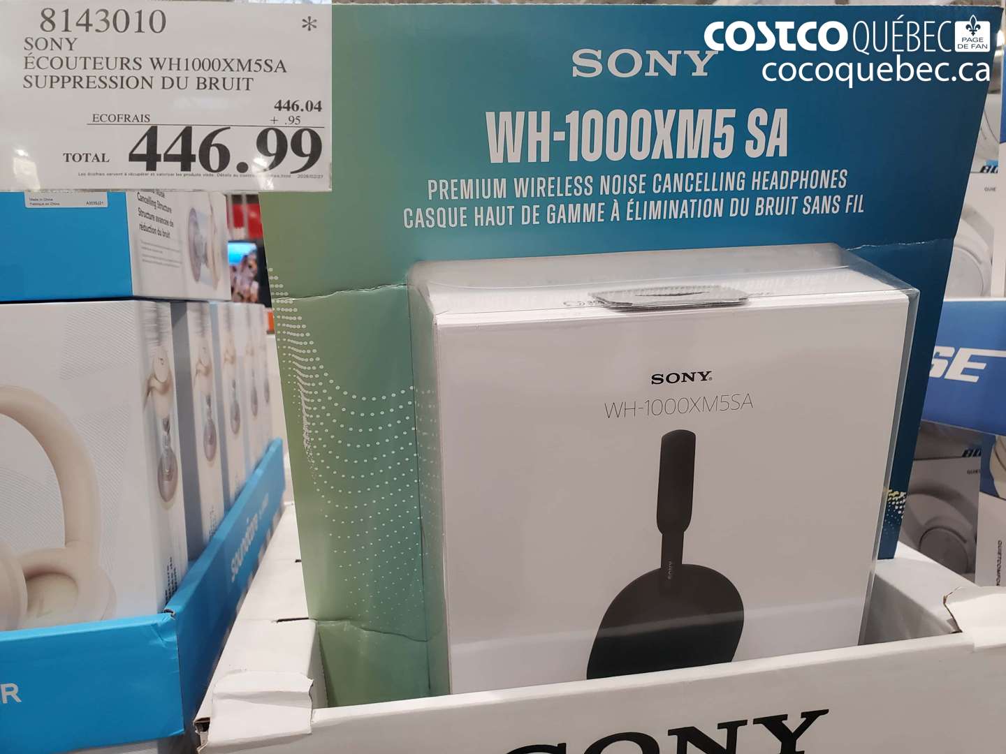 8143010 SONY ÉCOUTEURS WH1000XM5SA SUPPRESSION DU BRUIT $446.99