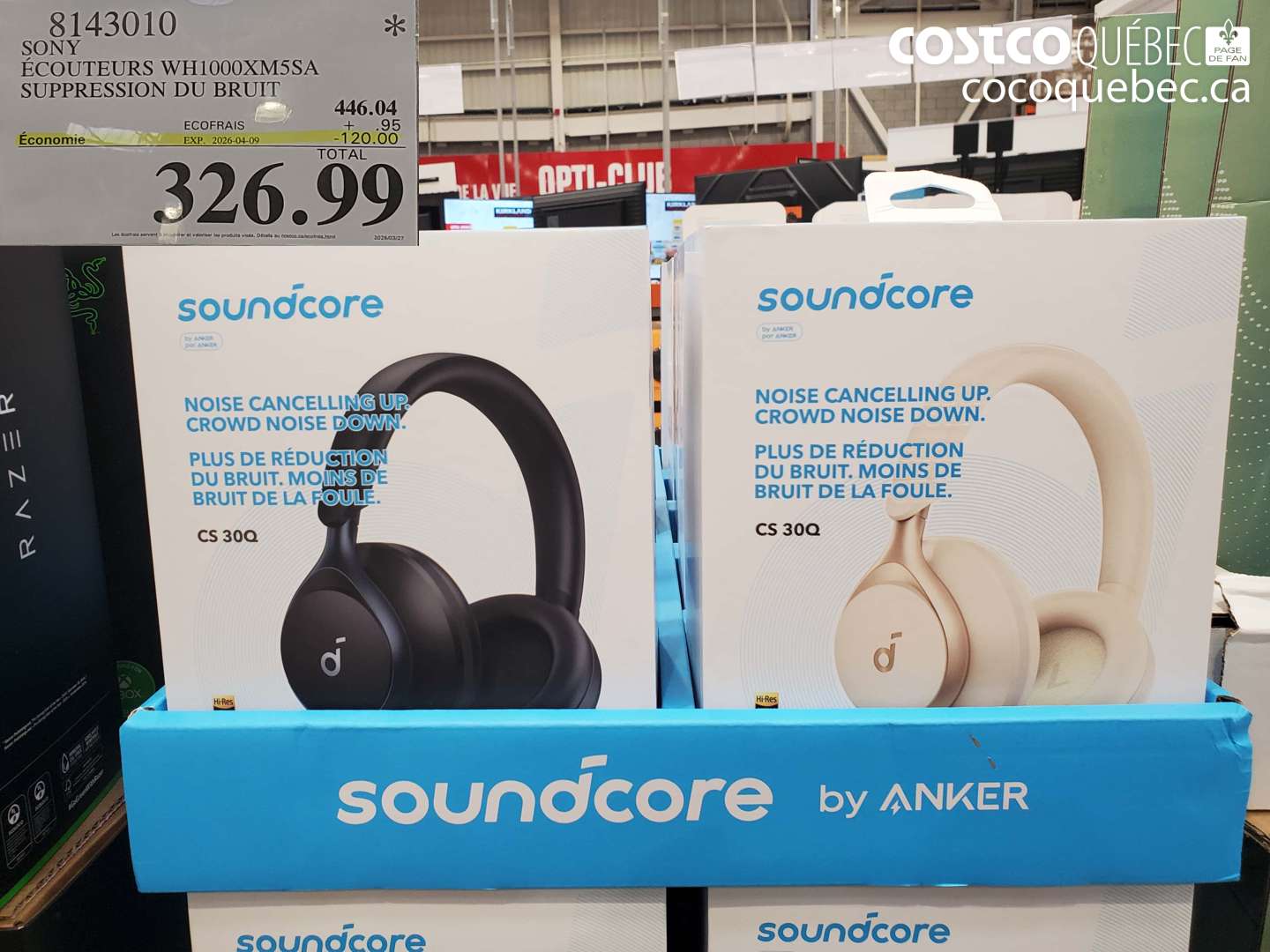 8143010 SONY ÉCOUTEURS WH1000XM5SA SUPPRESSION DU BRUIT ($120.00 INSTANT SAVINGS EXPIRES ON 2026-04-09) $326.99