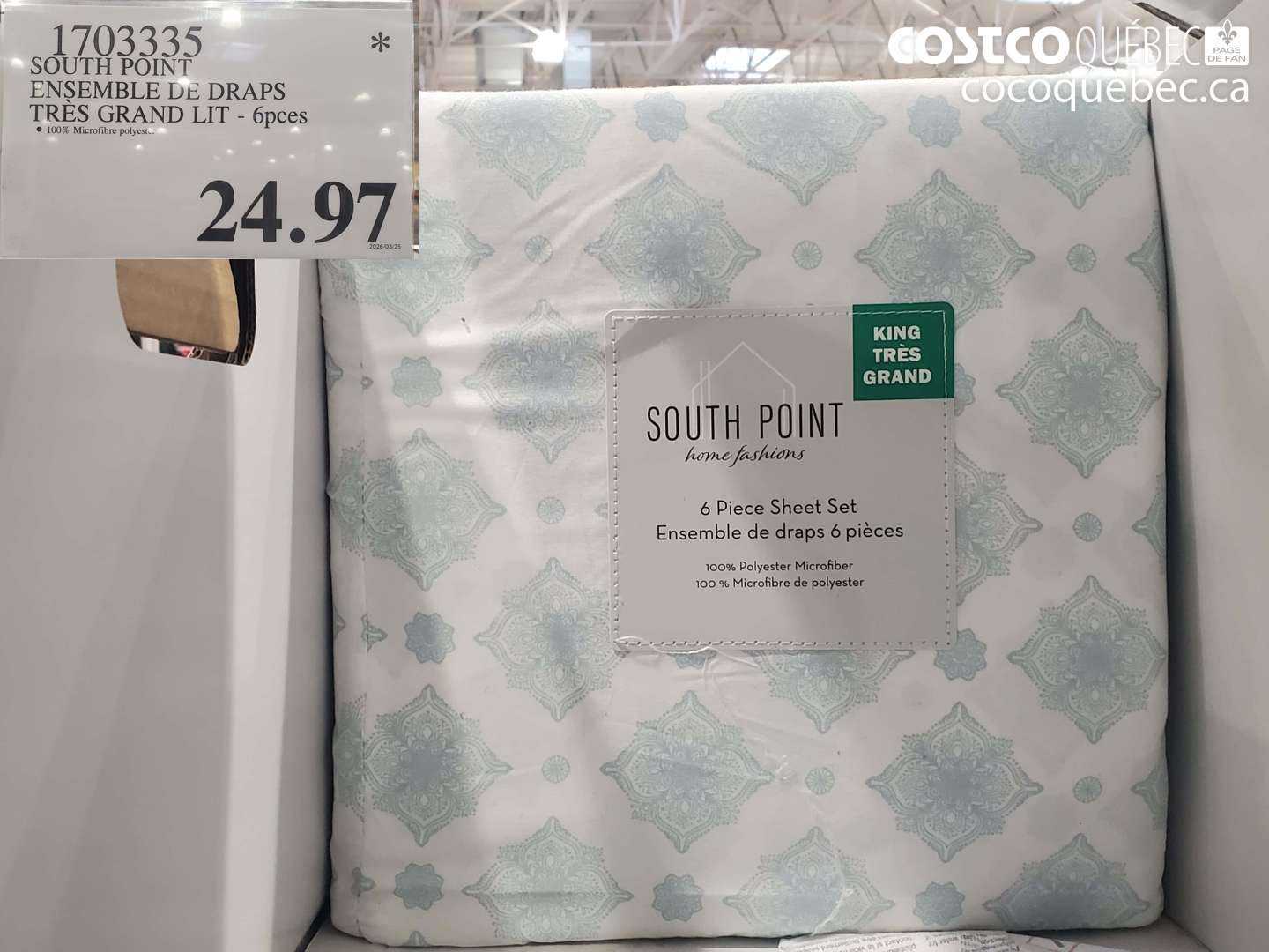 1703335 SOUTH POINT ENSEMBLE DE DRAPS TRÈS GRAND LIT - 6PCS $24.97