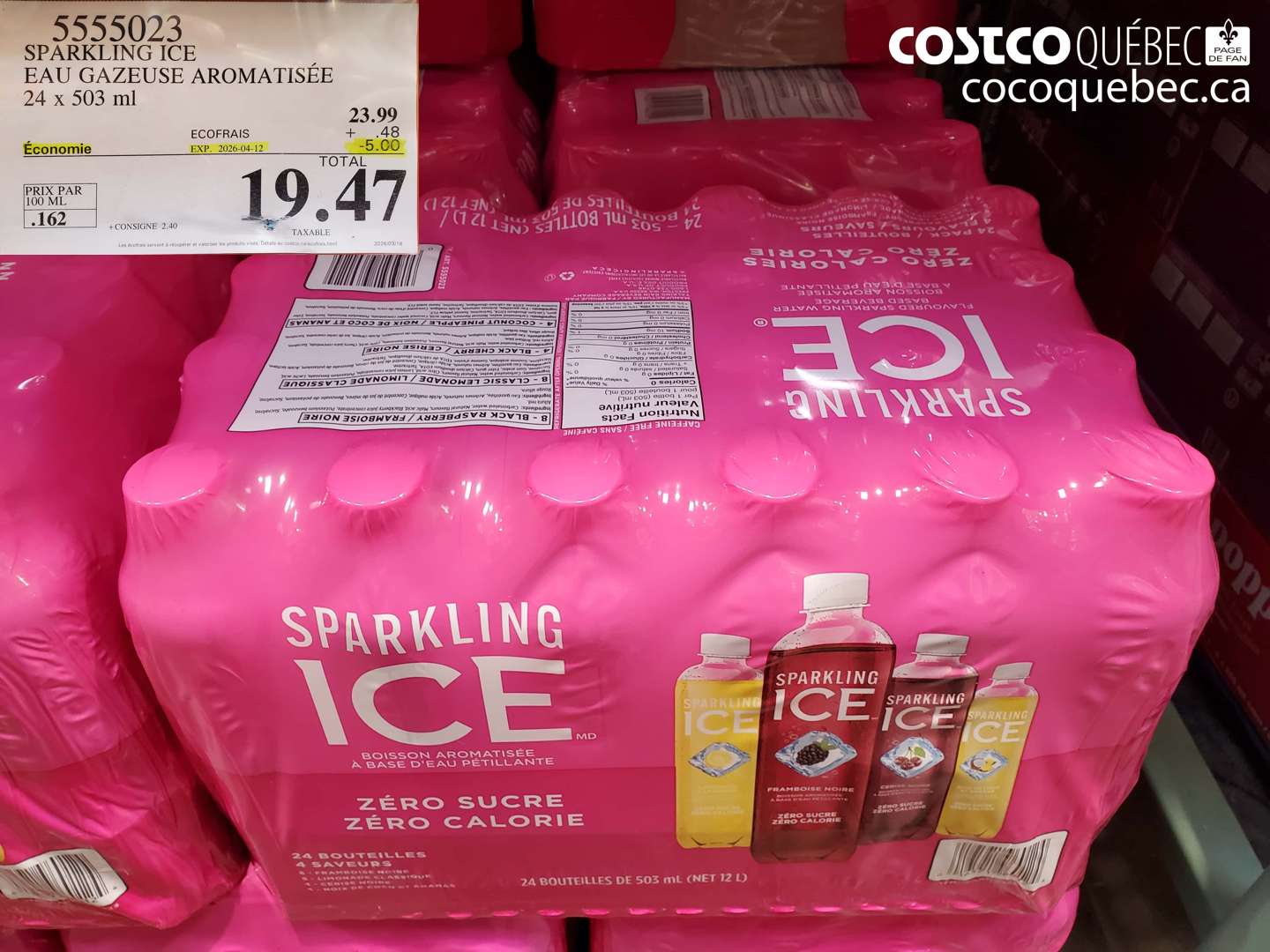 5555023 SPARKLING ICE EAU GAZEUSE AROMATISÉE ($5.00 INSTANT SAVINGS EXPIRES ON 2026-04-12) $19.47