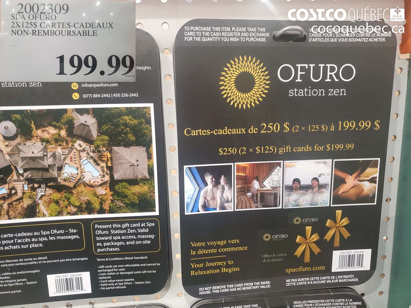 2002309 SPA OFURO 2X125$ CARTES-CADEAUX NON-REMBOURSABLE $199.99