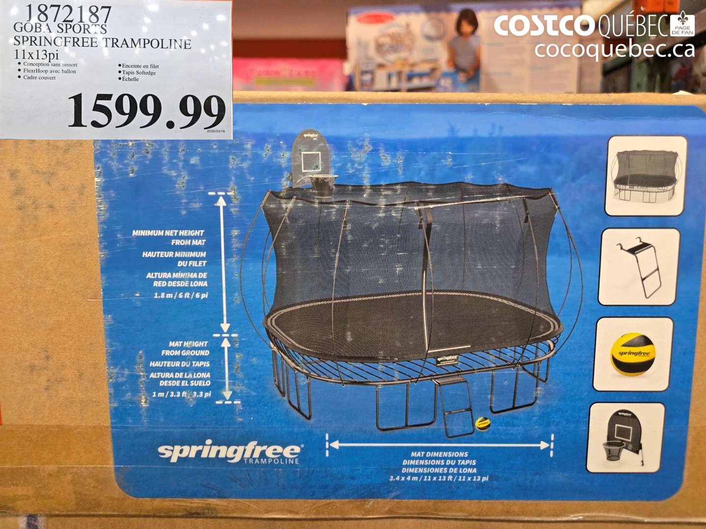 1872187 SPRINGFREE TRAMPOLINE 11X13PI $1599.99